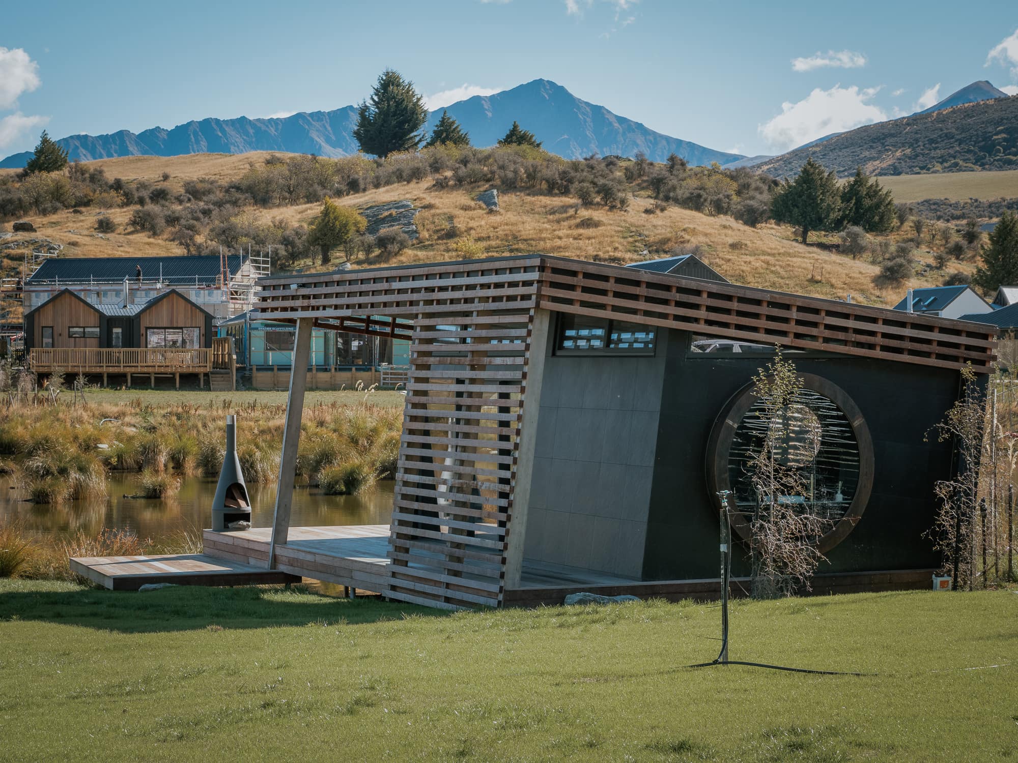 The Woolshed pavilion beside the pond